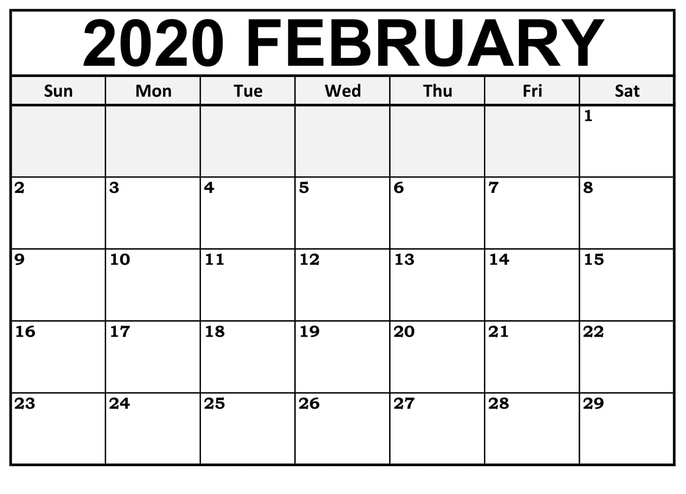 Printable February Calendar For 2020 – Waterproof Paper | 12