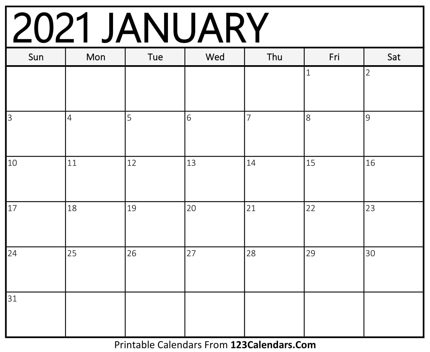 Printable January 2021 Calendar Templates | 123Calendars