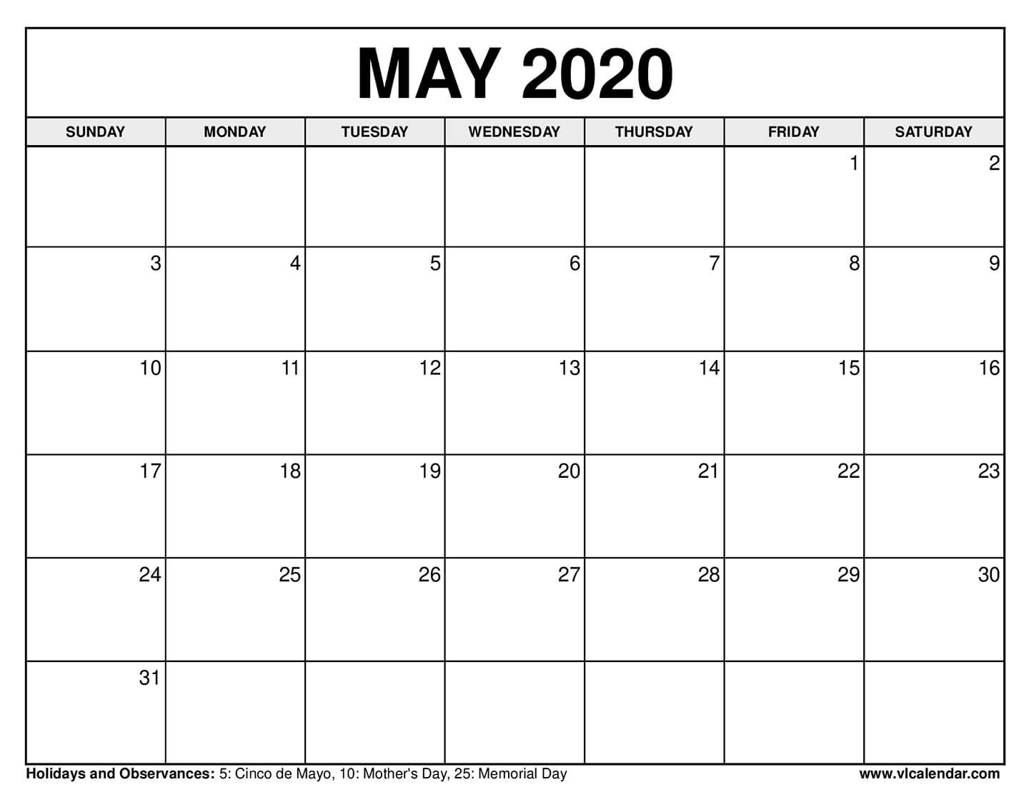 Printable May 2020 Calendars | Syndication Cloud