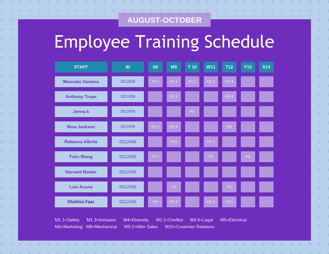 Purple Employee Training Schedule Template