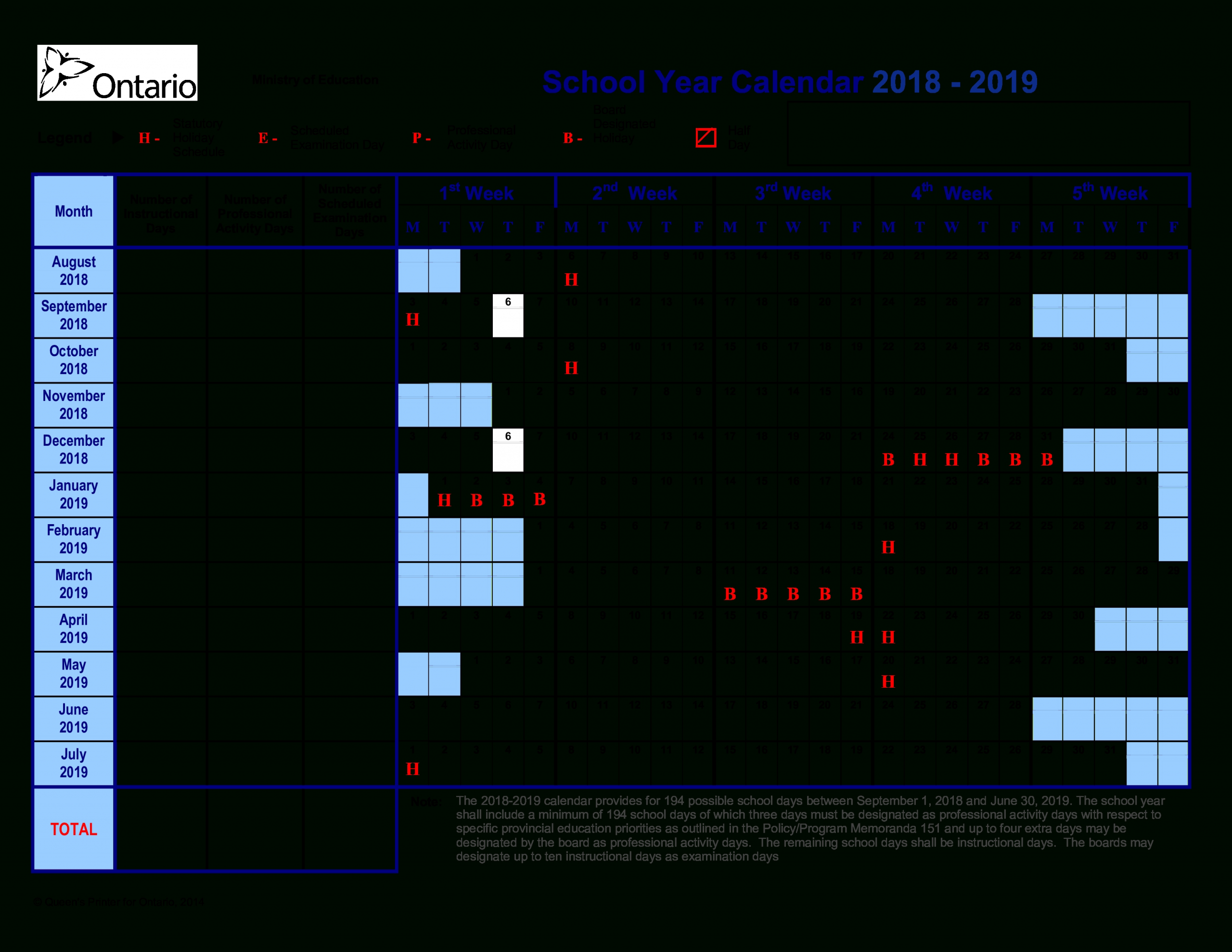 School Year Training Calendar 2018-2019 | Templates At