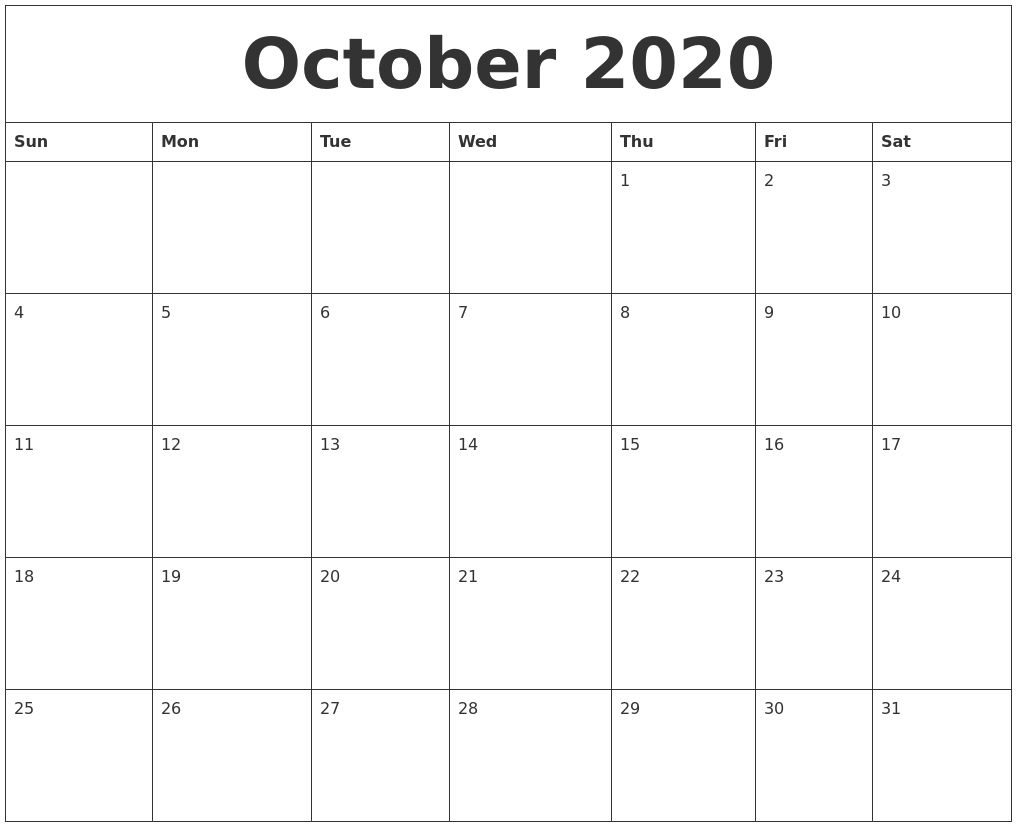 September 2020 Large Printable Calendar