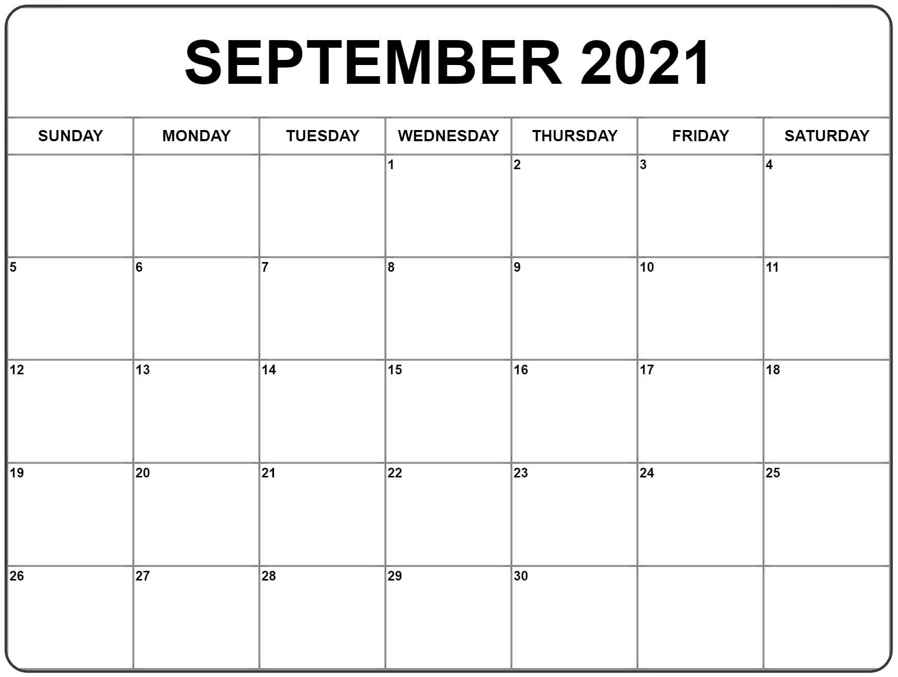 September 2021 Calendar | Blank Monthly Calendar Template