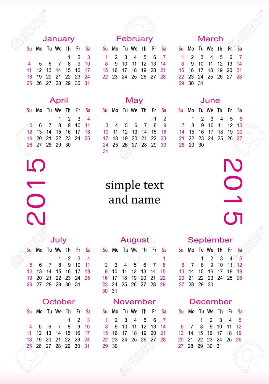 Small Pocket Calendar 2015 With A Place For A Simple Text And