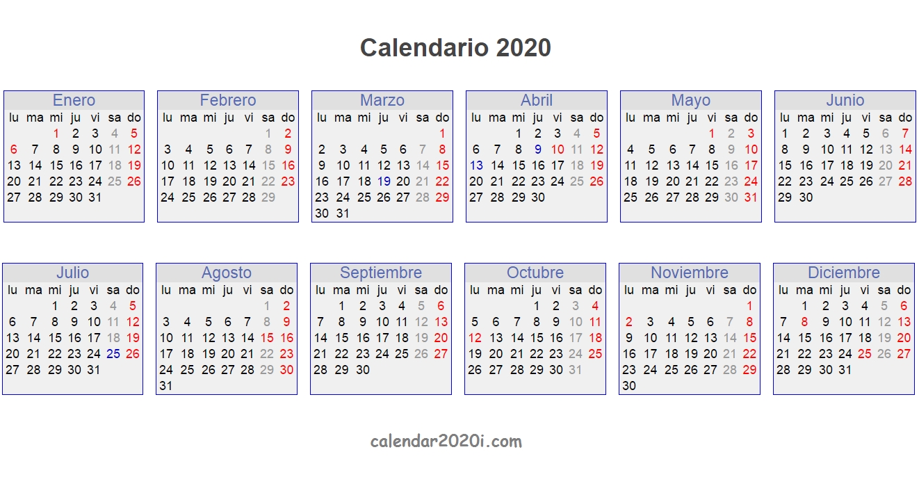 Spanish 2020 Printable Calendar With Holidays, Festivals