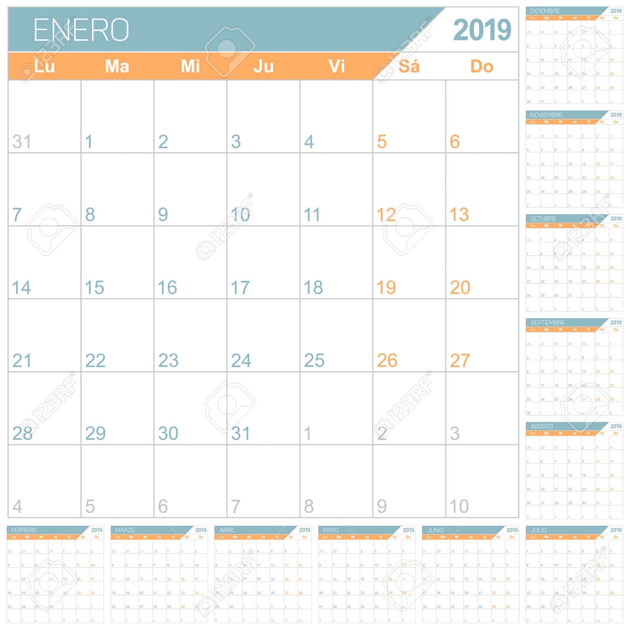 Spanish Planning Calendar 2019, English Calendar Template For