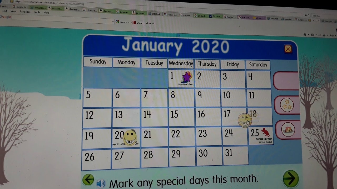 Starfall Make A Calendar January 2020 - Youtube