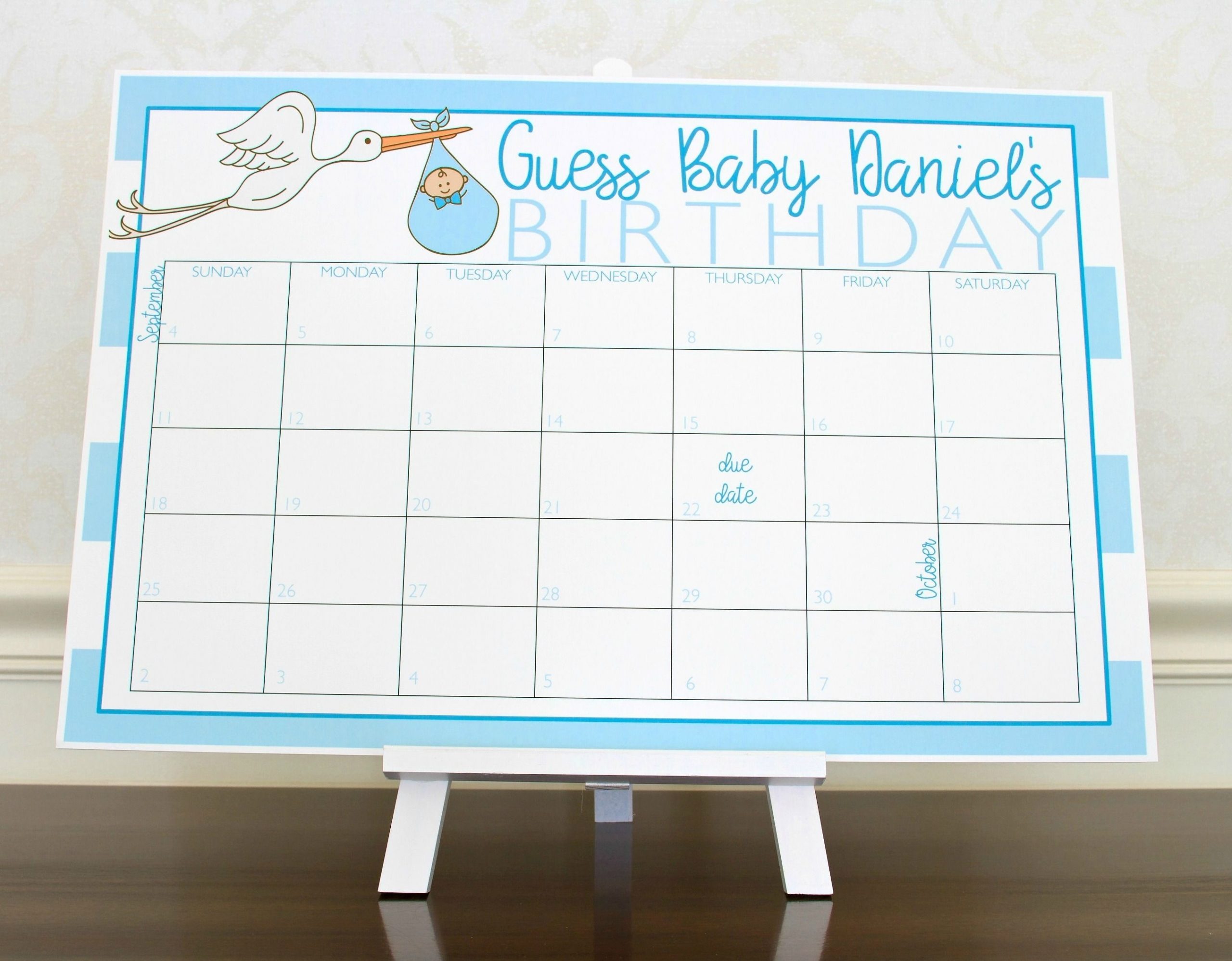 Stork Baby Shower Due Date Calendar Baby Boy Shower Game