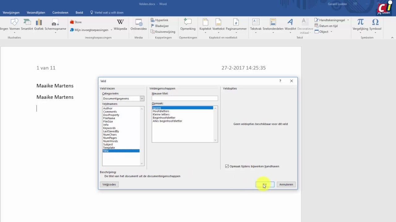 Velden In Word 2016 (2)