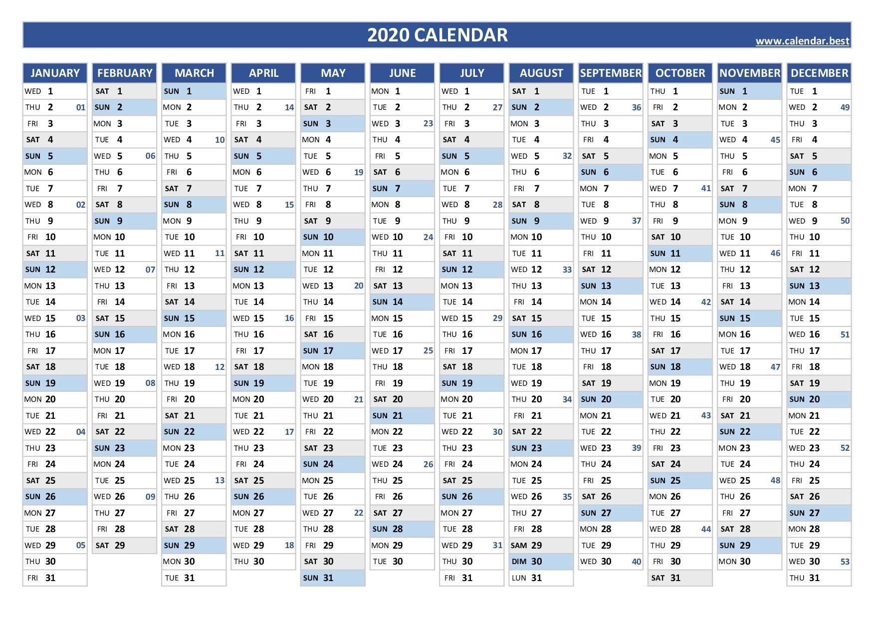 Week Numbers For 2020 : List And Calendar -Calendarbest