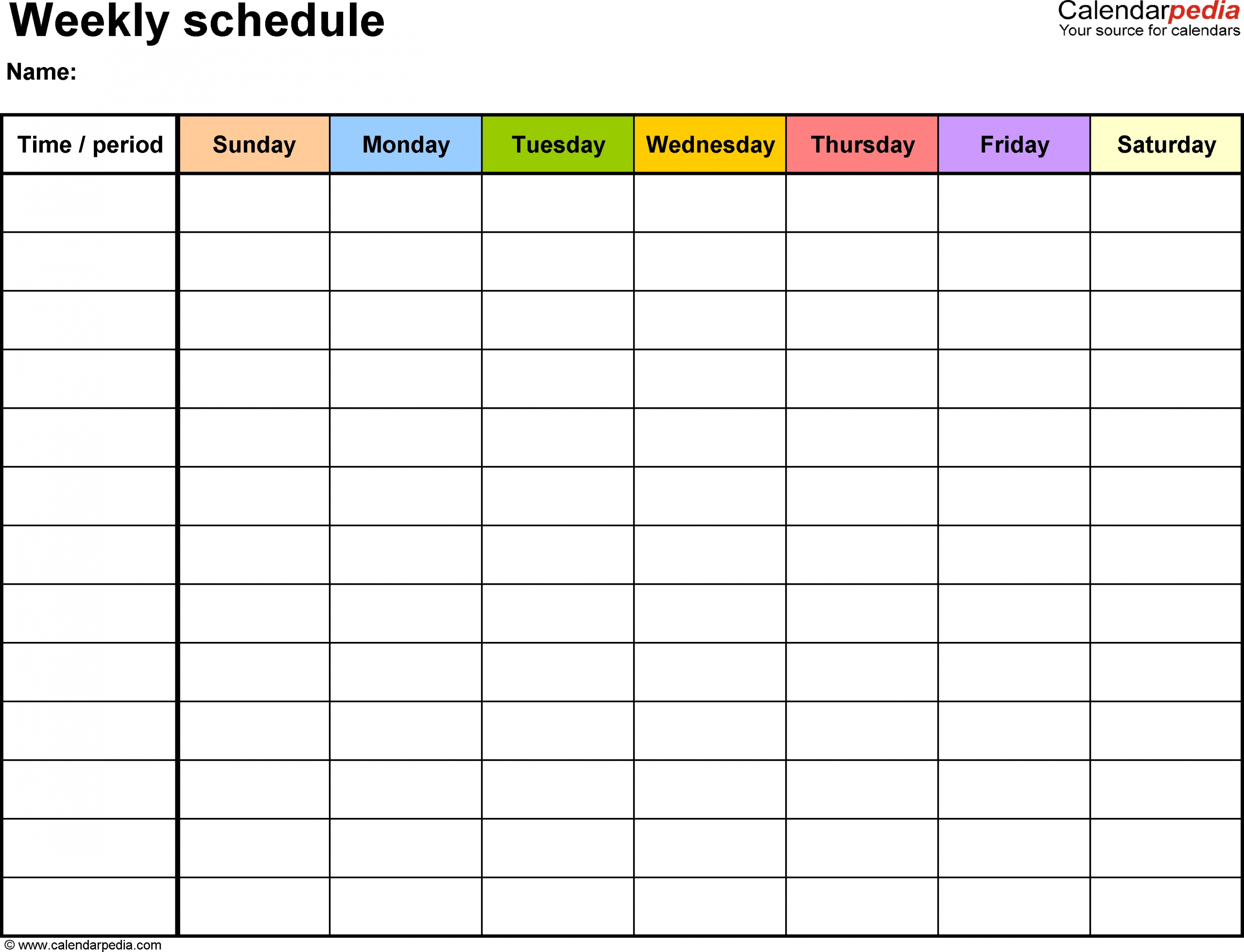 Weekly Schedule Template For Pdf Version 13: Landscape, 1