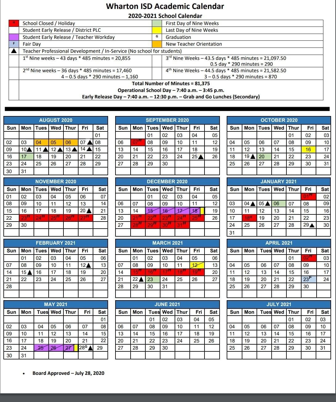 Wharton Isd Calendar (2020-21 School Year) | | Journal