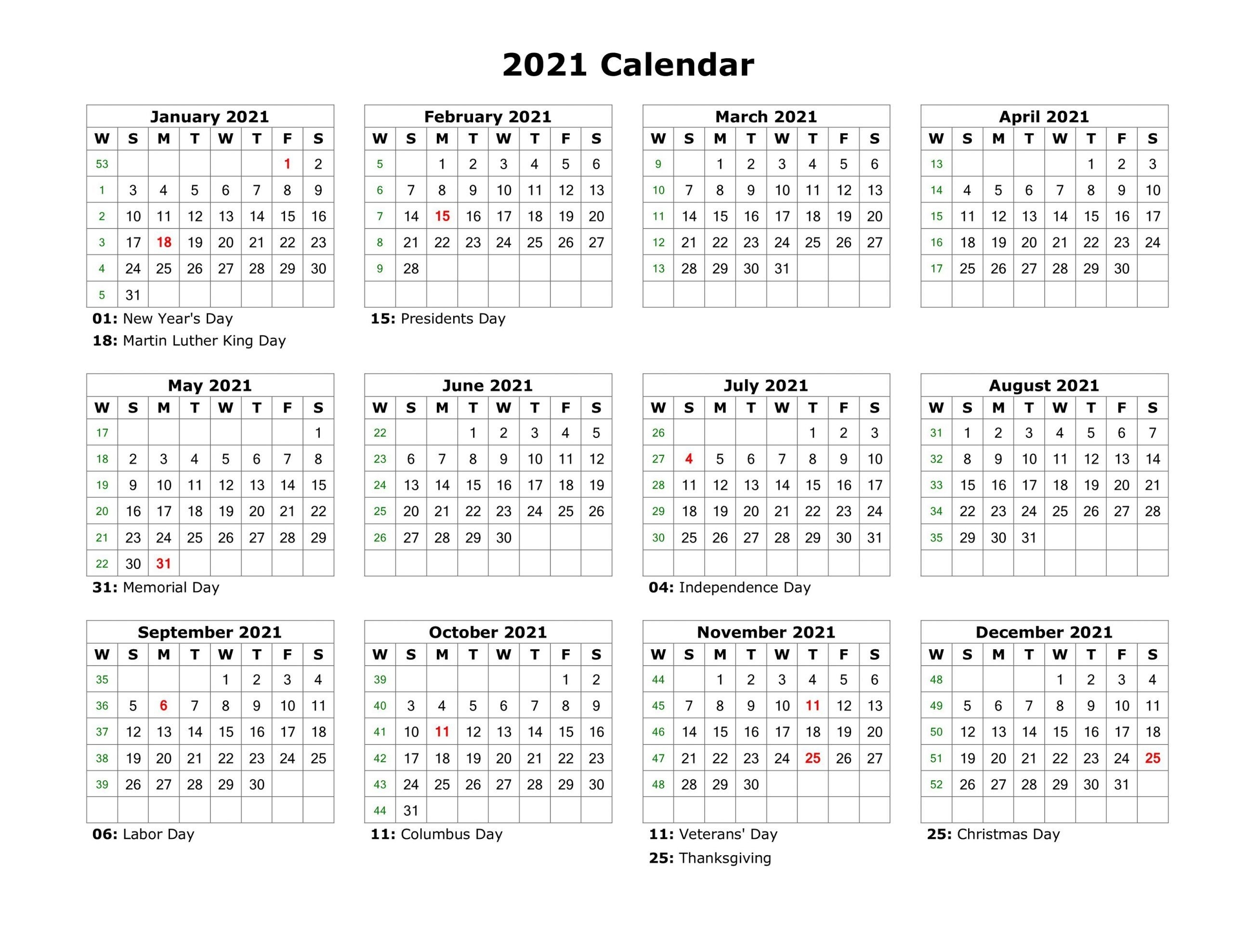 Year At A Glance Calendar 2021 Printable Free For Year At A