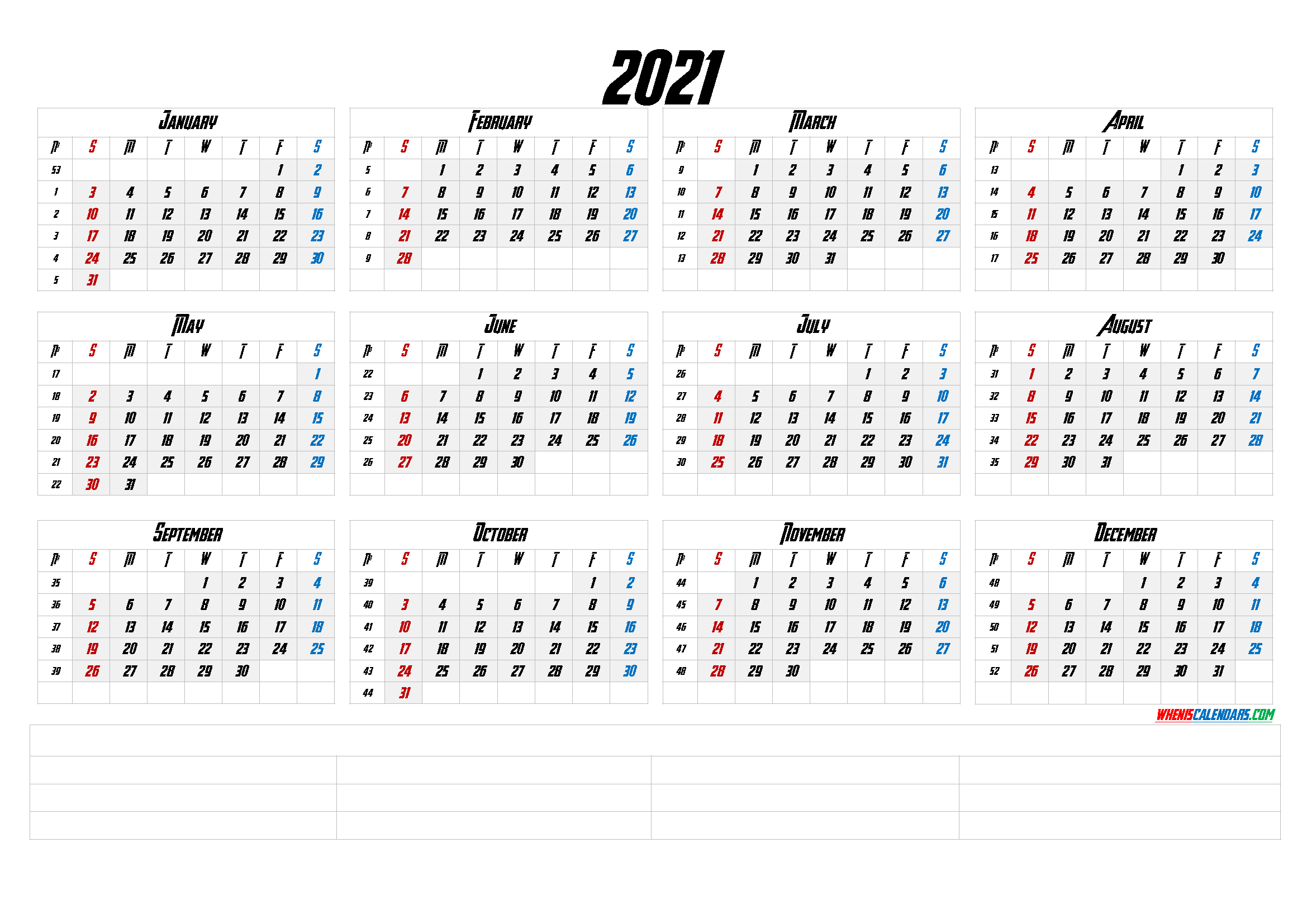 12 Month Calendar Printable 2021 (6 Templates)