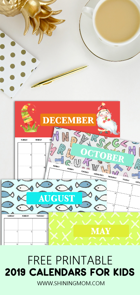 2019 Free Printable Calendar For Kids: Fun, Cute, Colorful