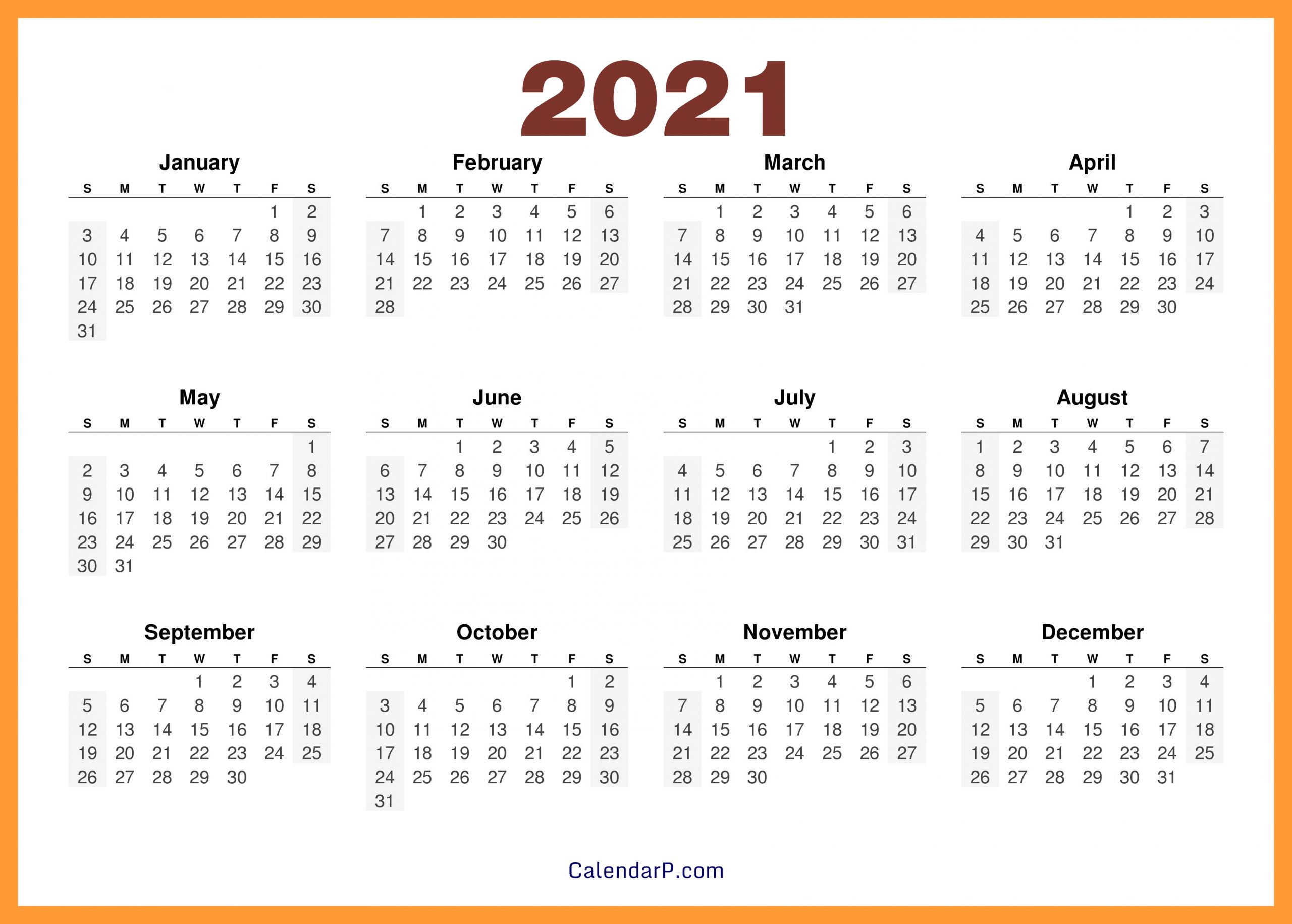 2021 Calendar Printable Free, Hd - Orange - Calendarp