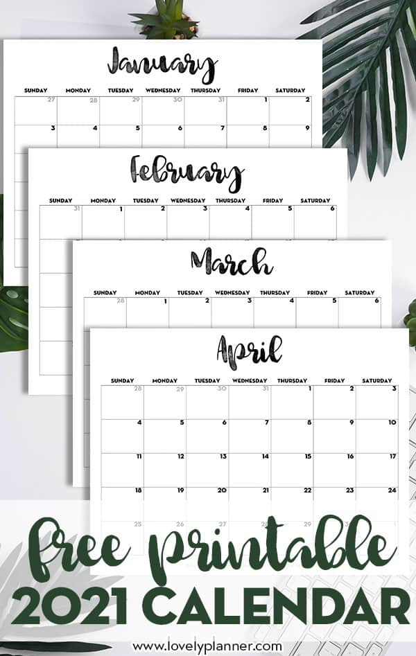 2021 Calendar Printable Free Template - Lovely Planner