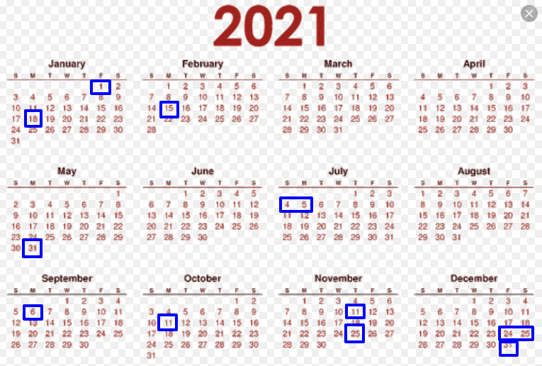 2021 Federal Holiday Calendar - List Of United States