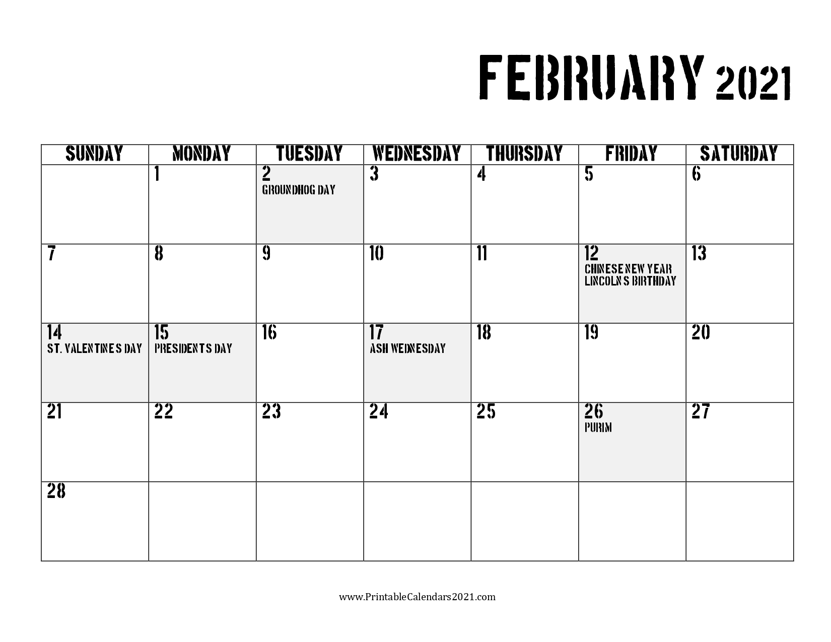 65+ Free February 2021 Calendar Printable With Holidays