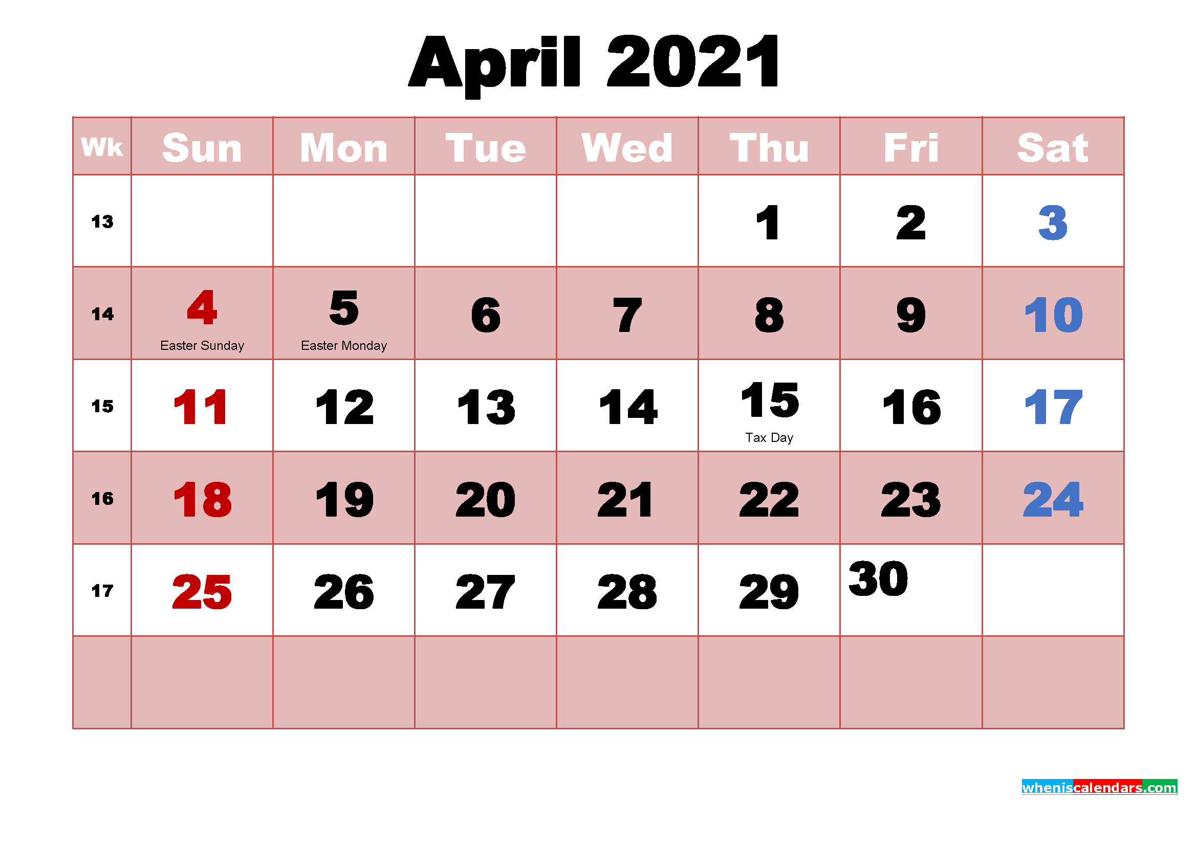 April 2021 Printable Monthly Calendar With Holidays | Free