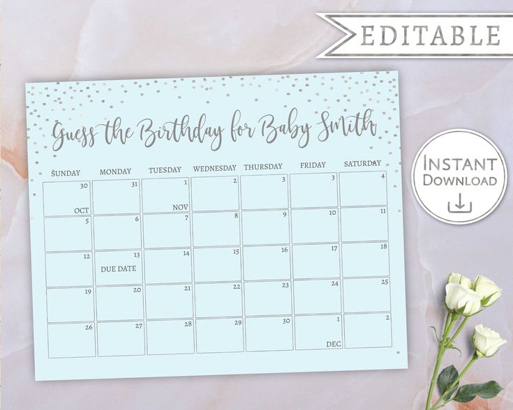 Baby Due Date Calendar, Guess Babys Birthday, Baby Boy