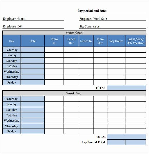 Bi Weekly Time Card Template Beautiful Biweekly Timesheet