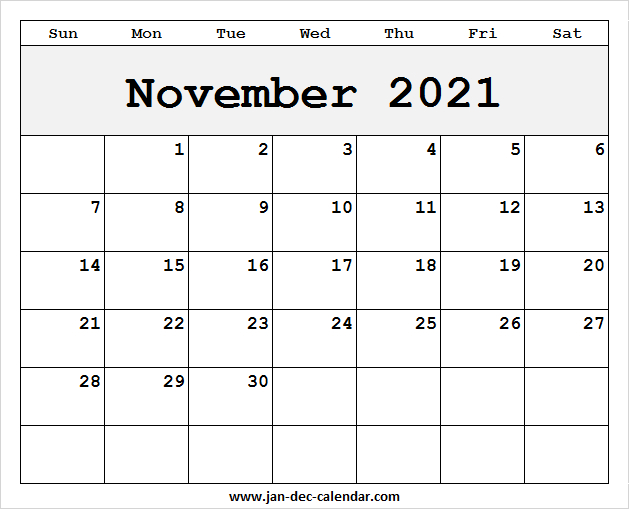 Blank Printable November Calendar 2021 Template Free