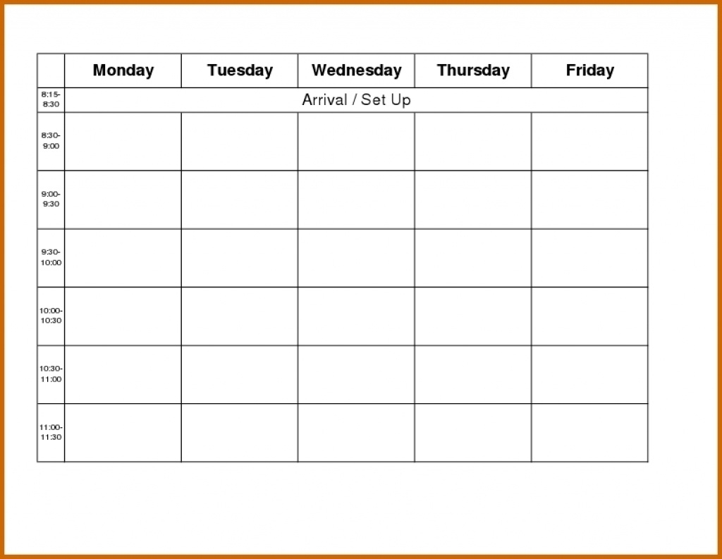 Blank Weekly Monday Through Friday Calendar Template