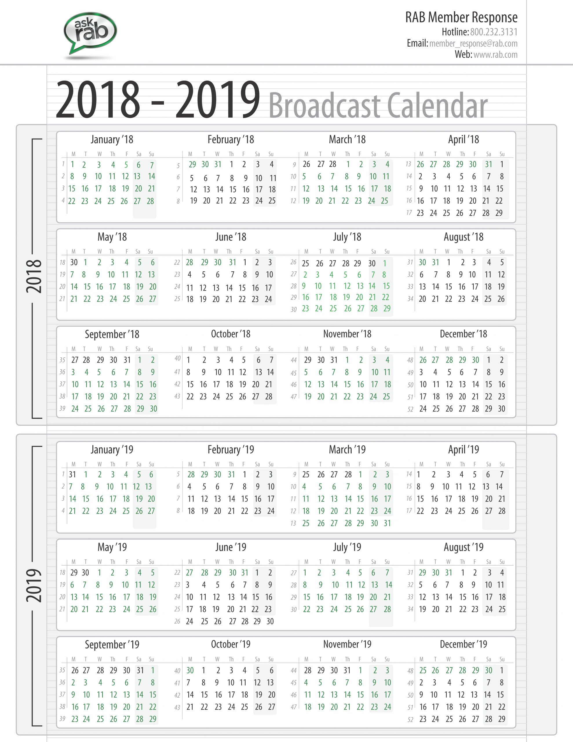 Broadcast Calendars | Rab