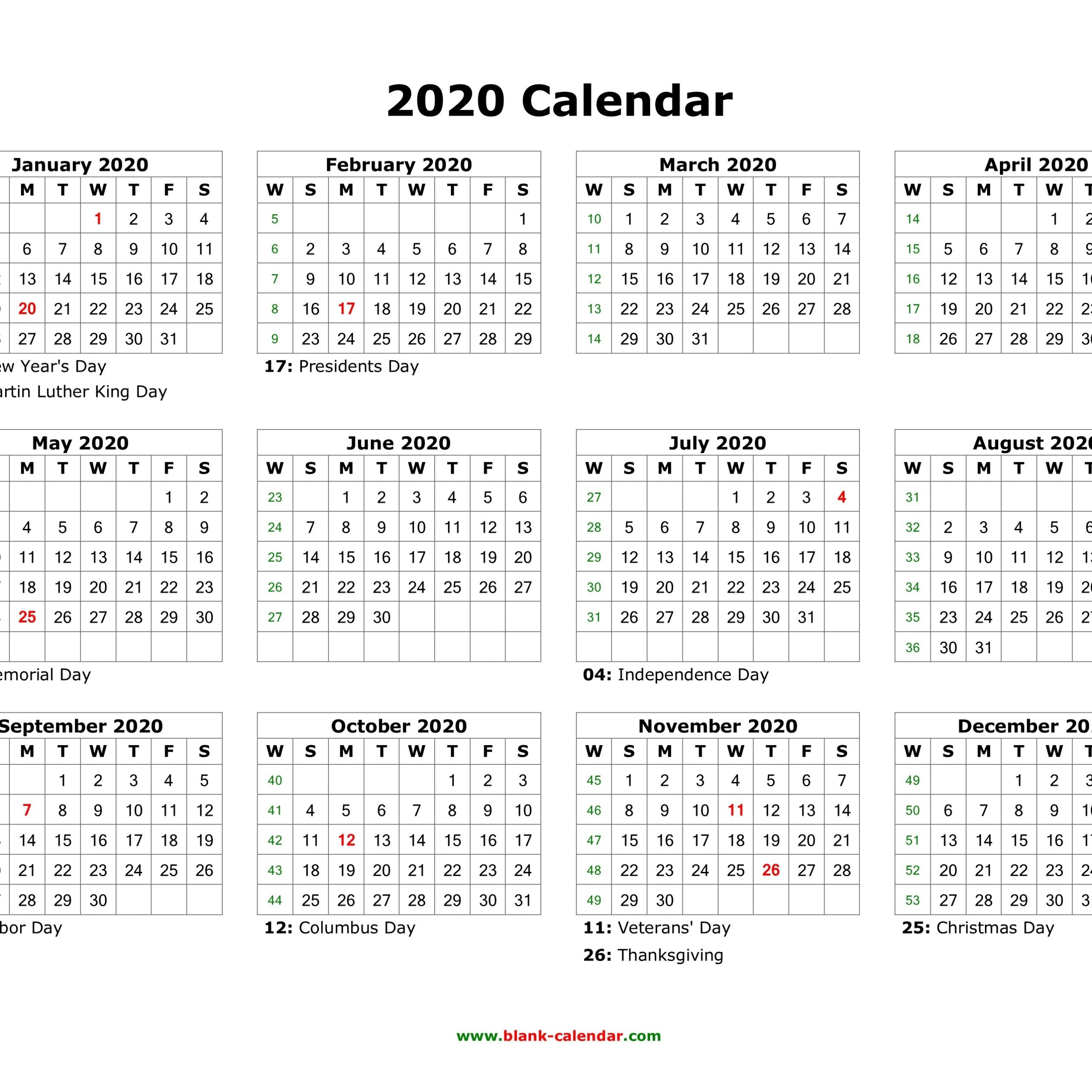 Calendar 2020 12 Month | Printable Calendar Free