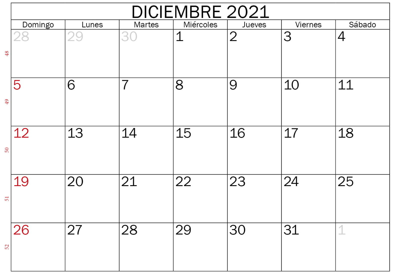 Calendario Diciembre 2020 Para Imprimir Gratis