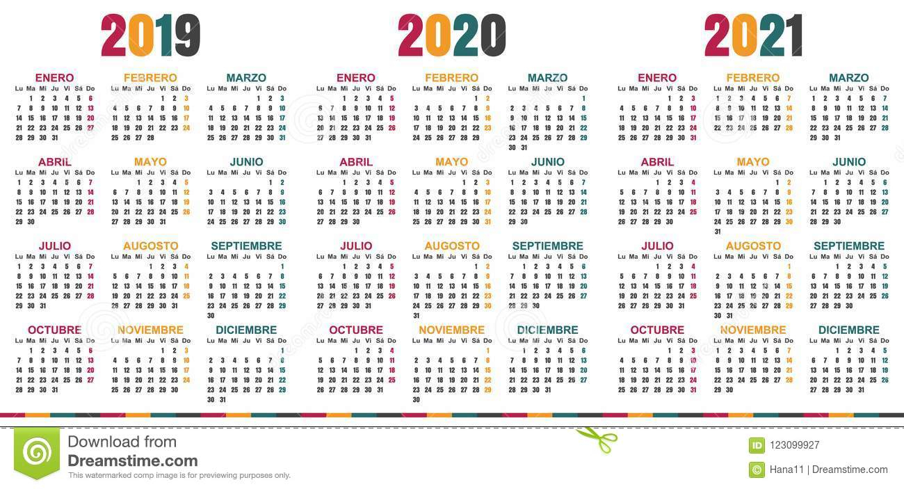 Calendario Español 2019-2021 Ilustración Del Vector