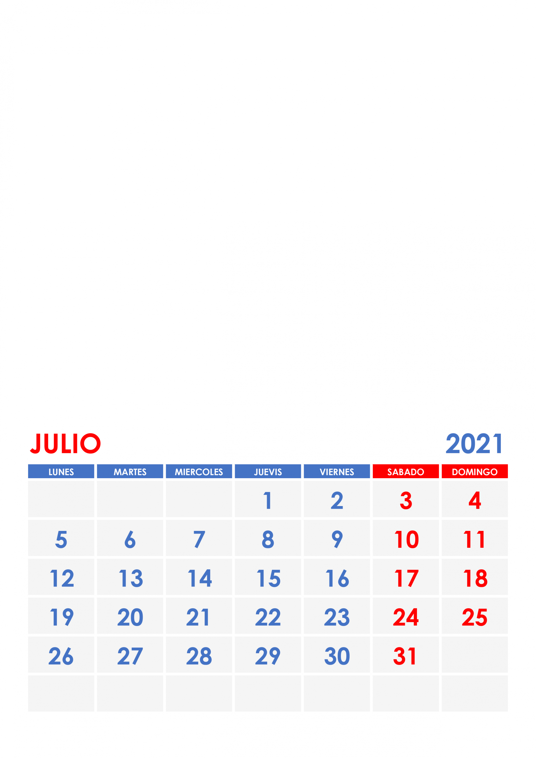 Calendario Julio 2021 - Calendariossu