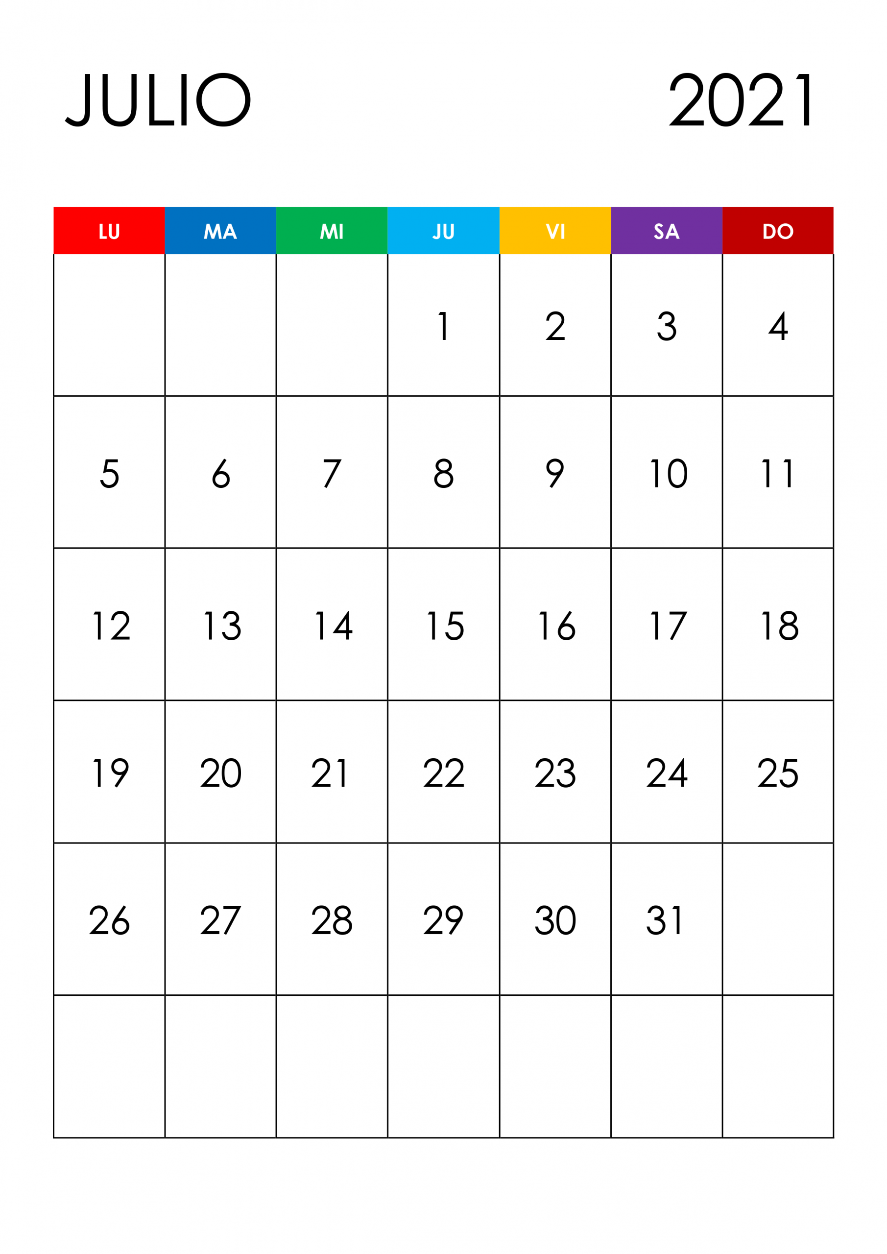 Calendario Julio 2021 - Calendariossu
