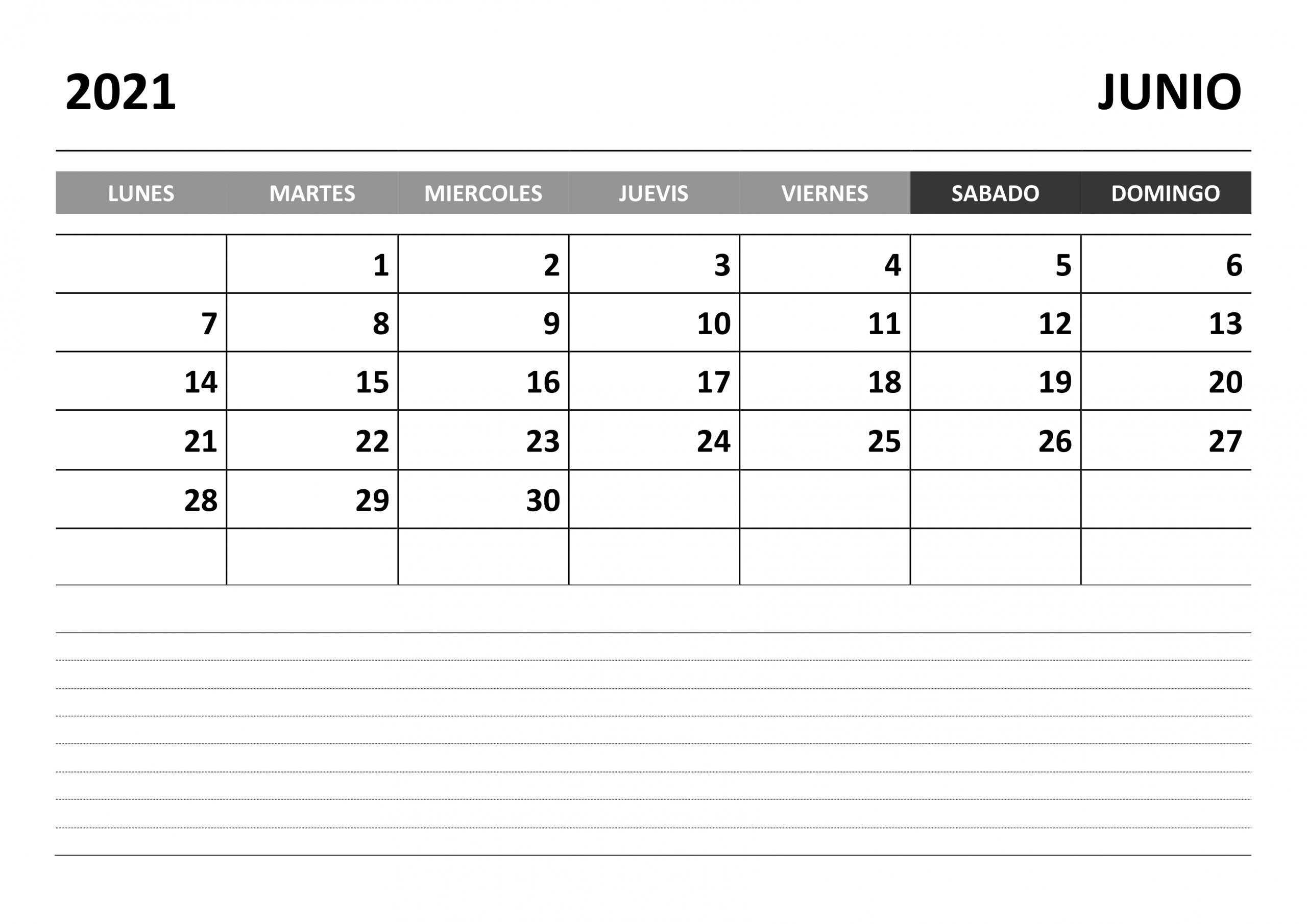 Calendario Junio 2021 - Calendariossu