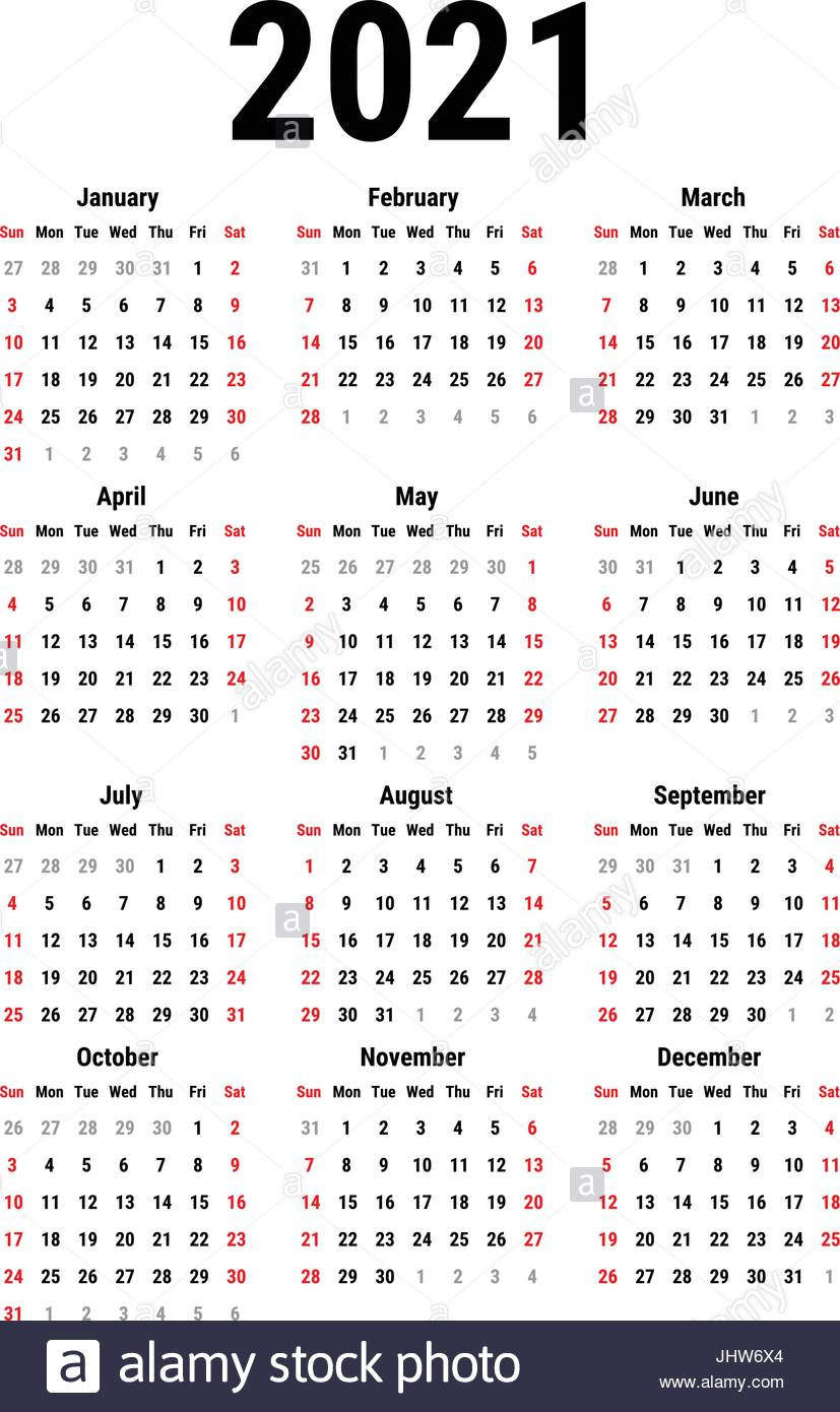 Calendario Para 2021 Imagen Vector De Stock - Alamy