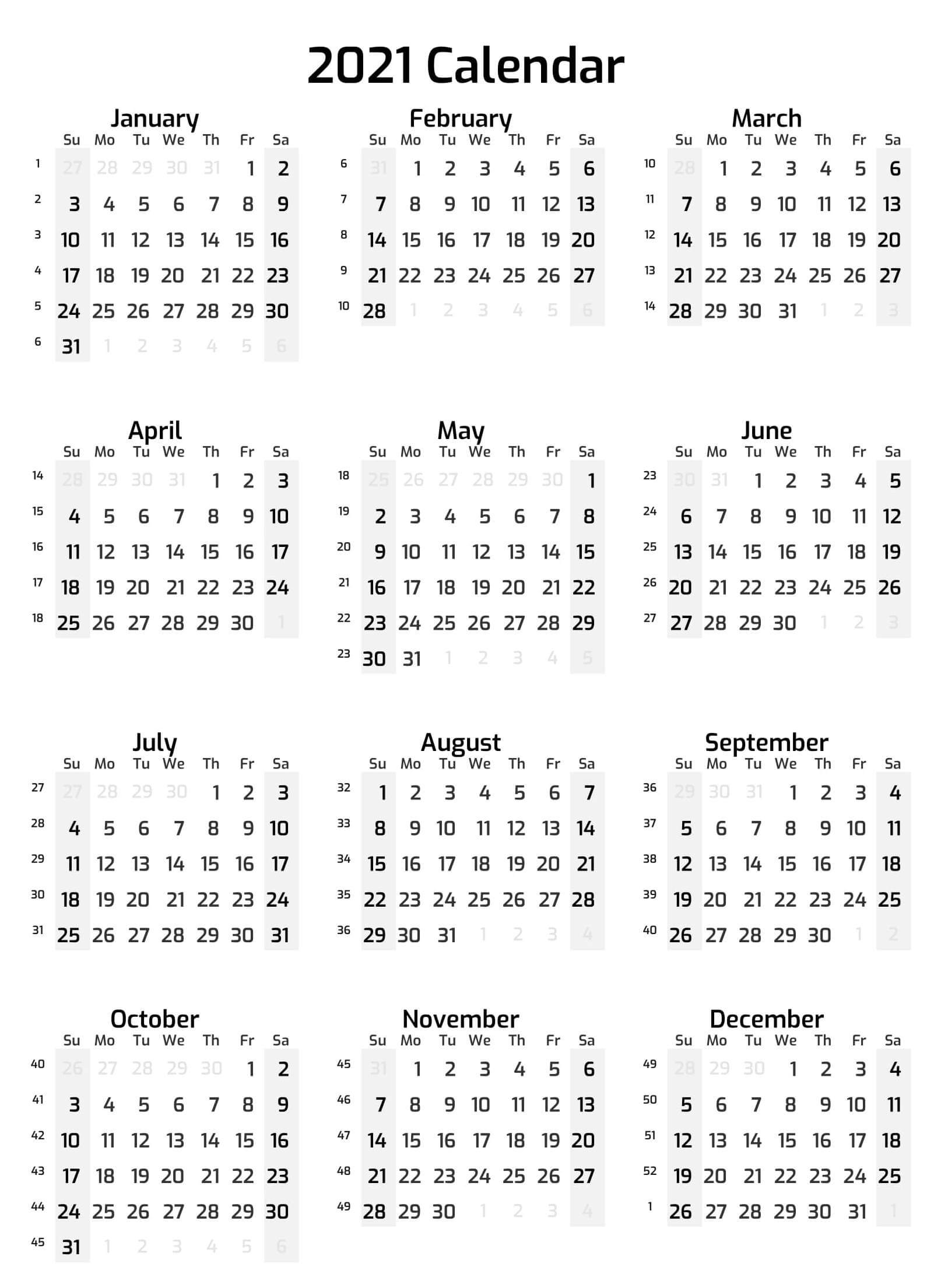 Cute Calendar 2021 Printable Template With Notes - Set