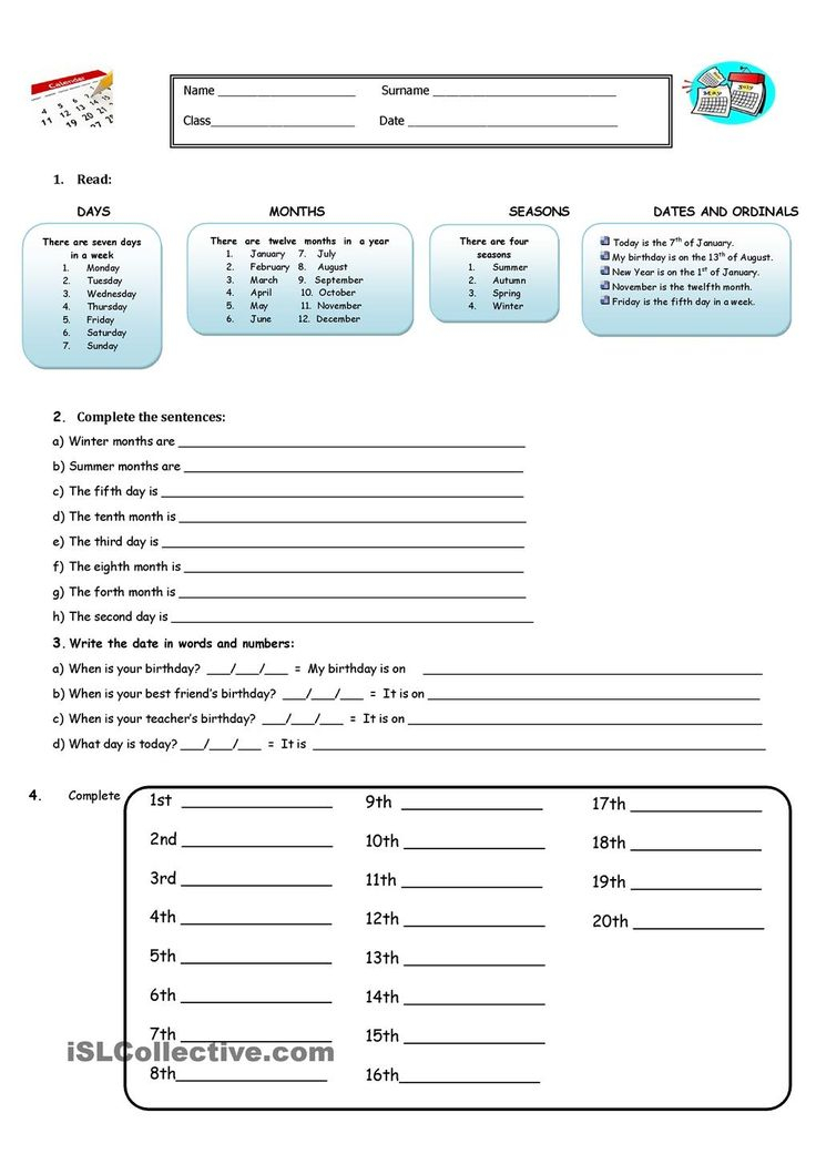 Days Months Seasons And Ordinal Numbers | Ingles, Cursillo