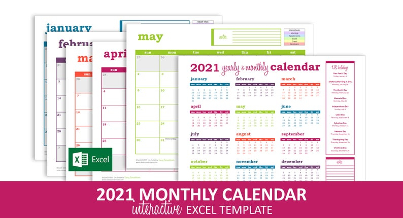 Deluxe Event Calendar 2021 Excel Template Printable | Etsy