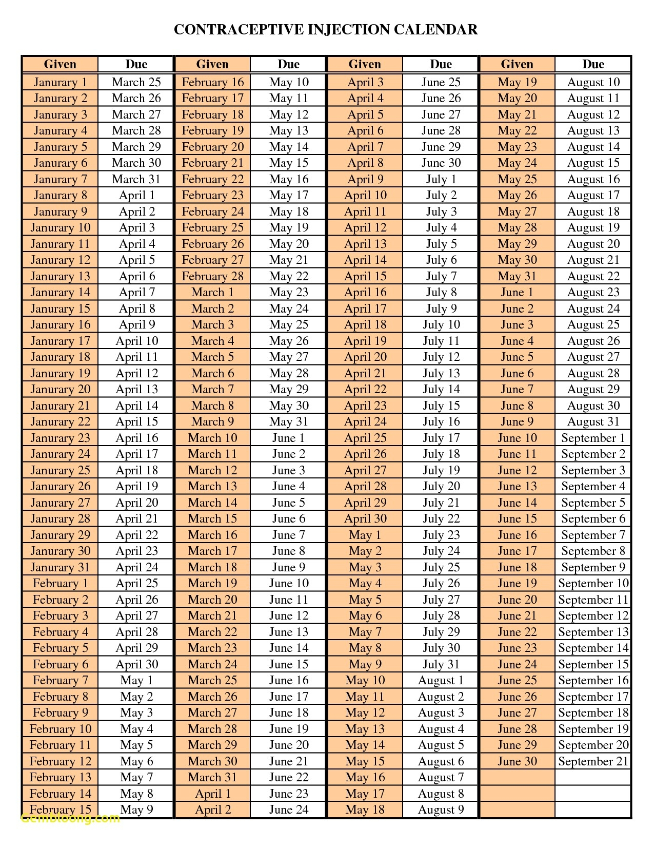 Depo Injection Calendar 2025