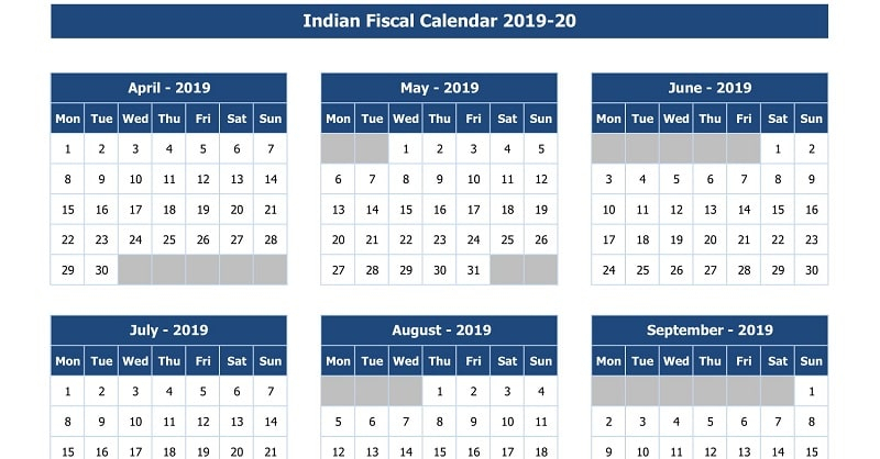 Download Indian Fiscal Calendar 2019-20 Excel Template