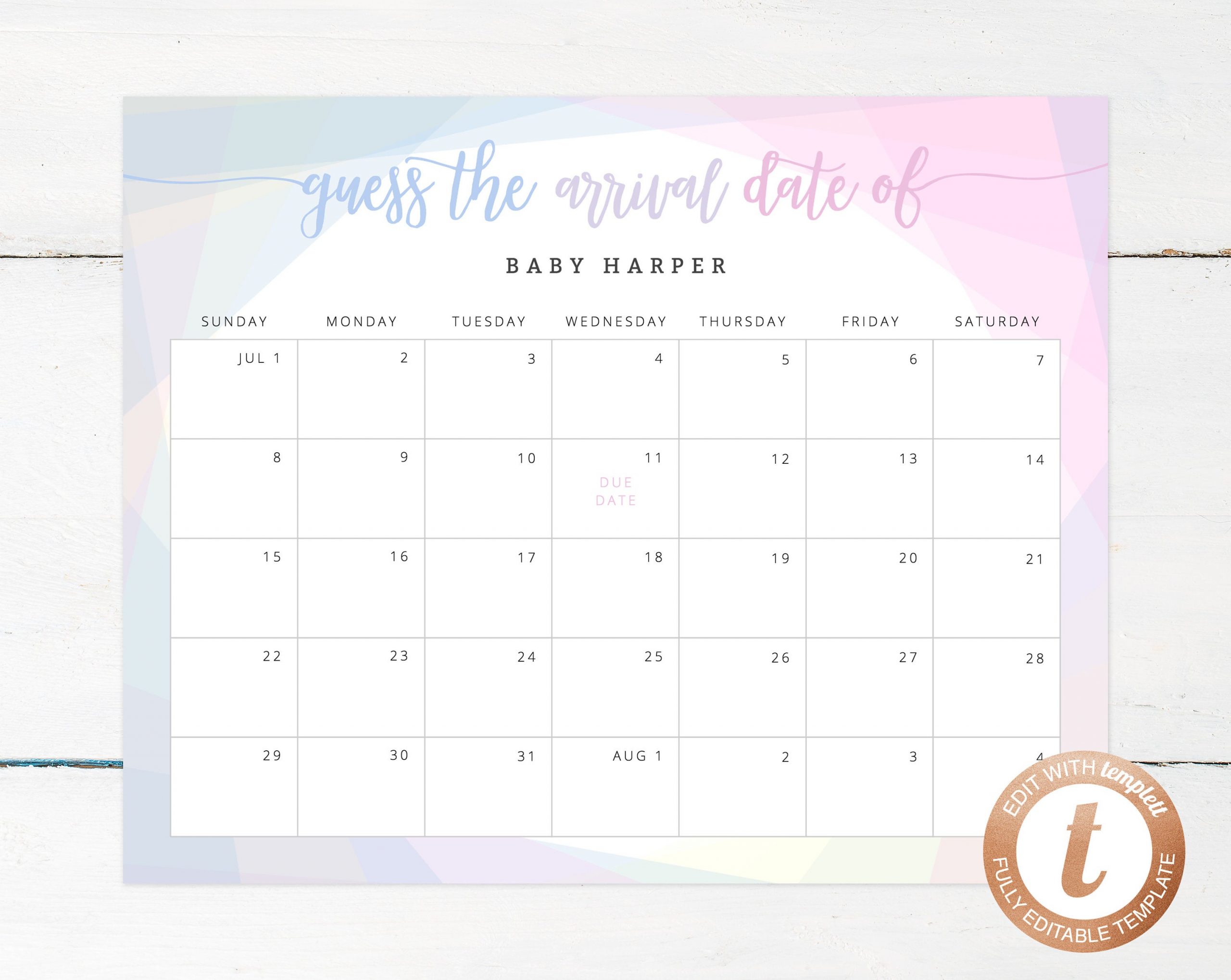 Due Date Calendar Template Baby Shower Calendar Baby Due