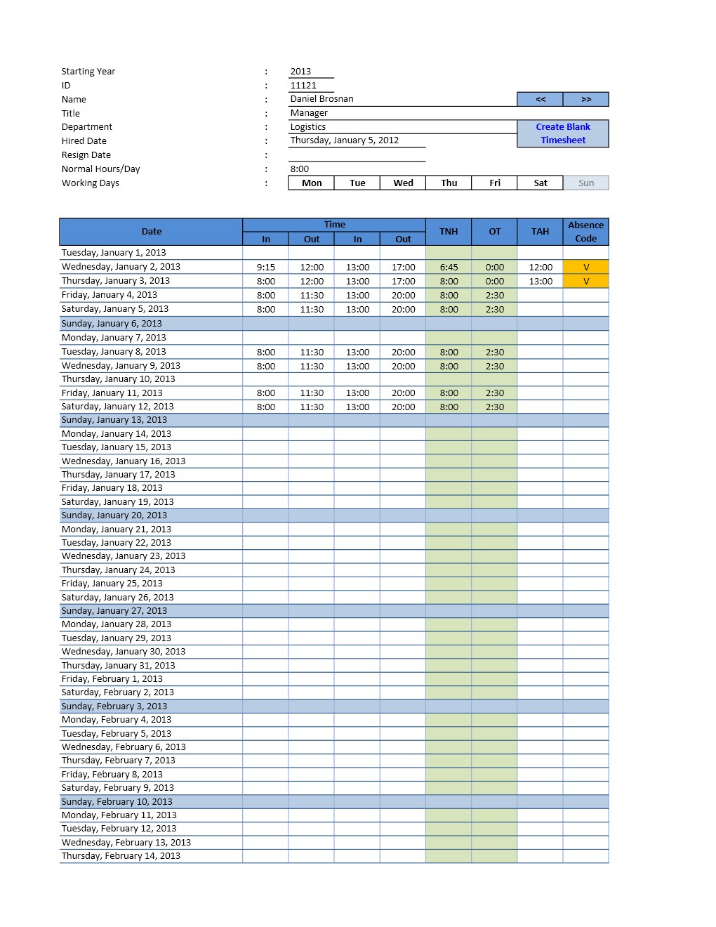 Employee Attendance Calendar And Vacation Planner