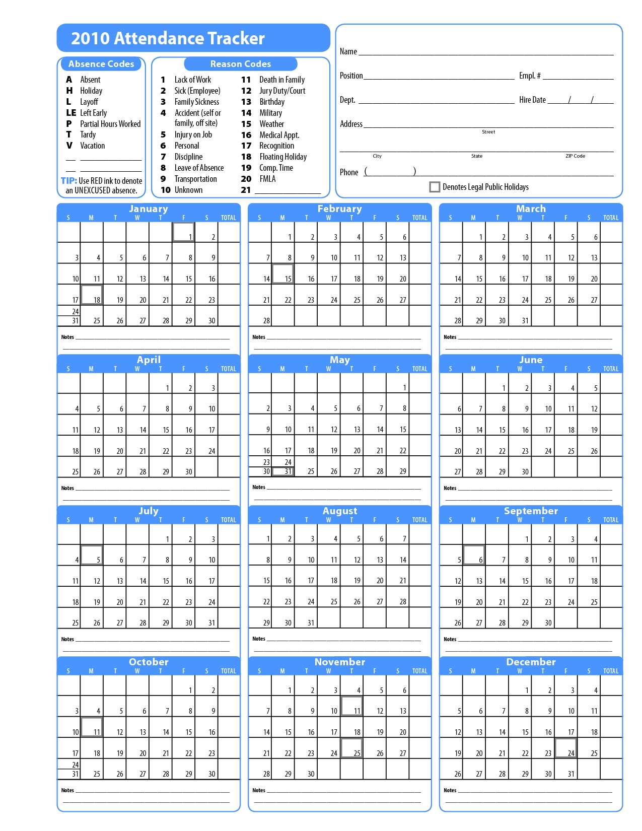 Excel Employee Attendance Calendar Template - Calendar