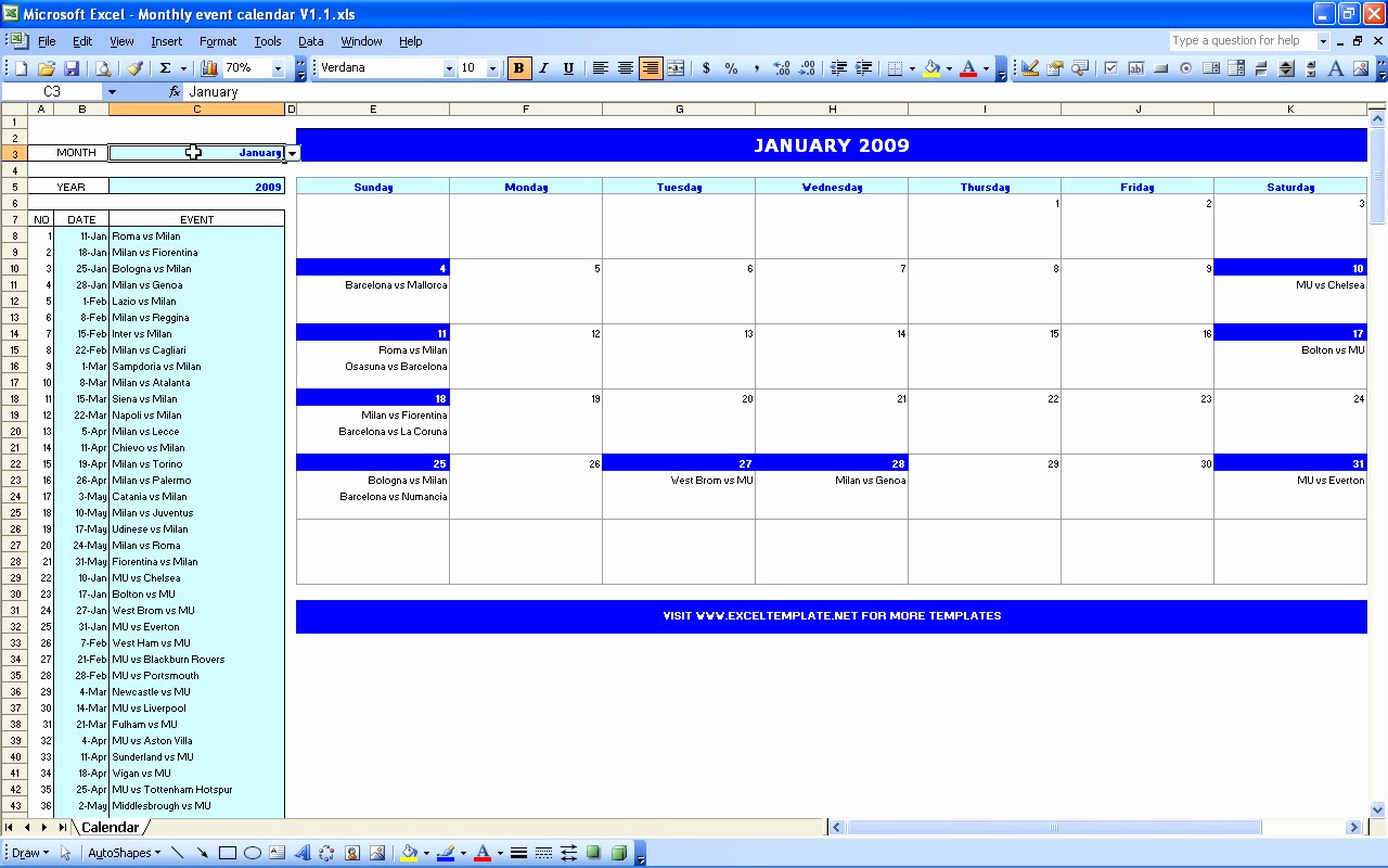 Excel Monthly Calendar Template | Akademiexcel