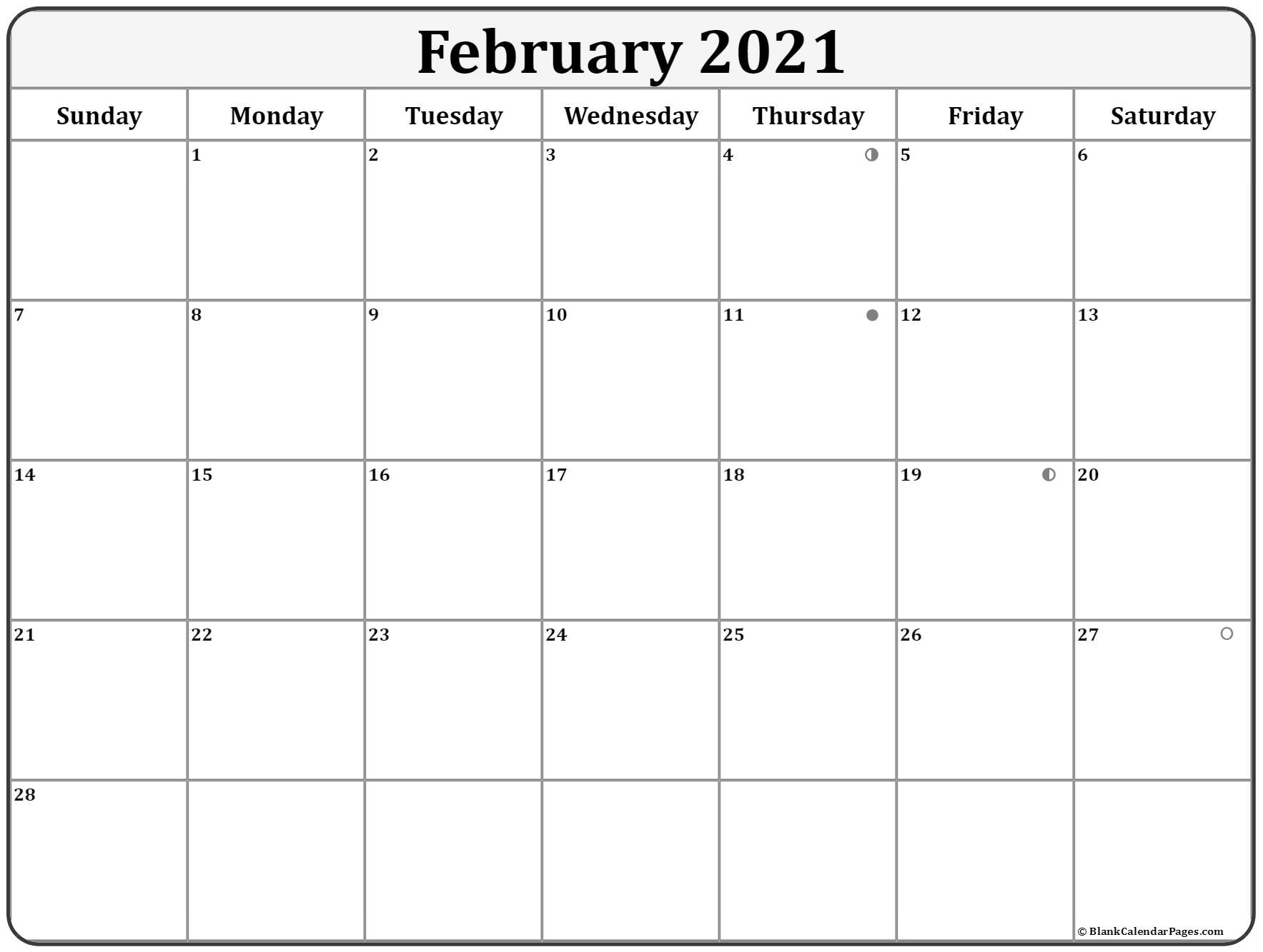 Feb 2021 Free Printable Calendar With Holidays And Moon