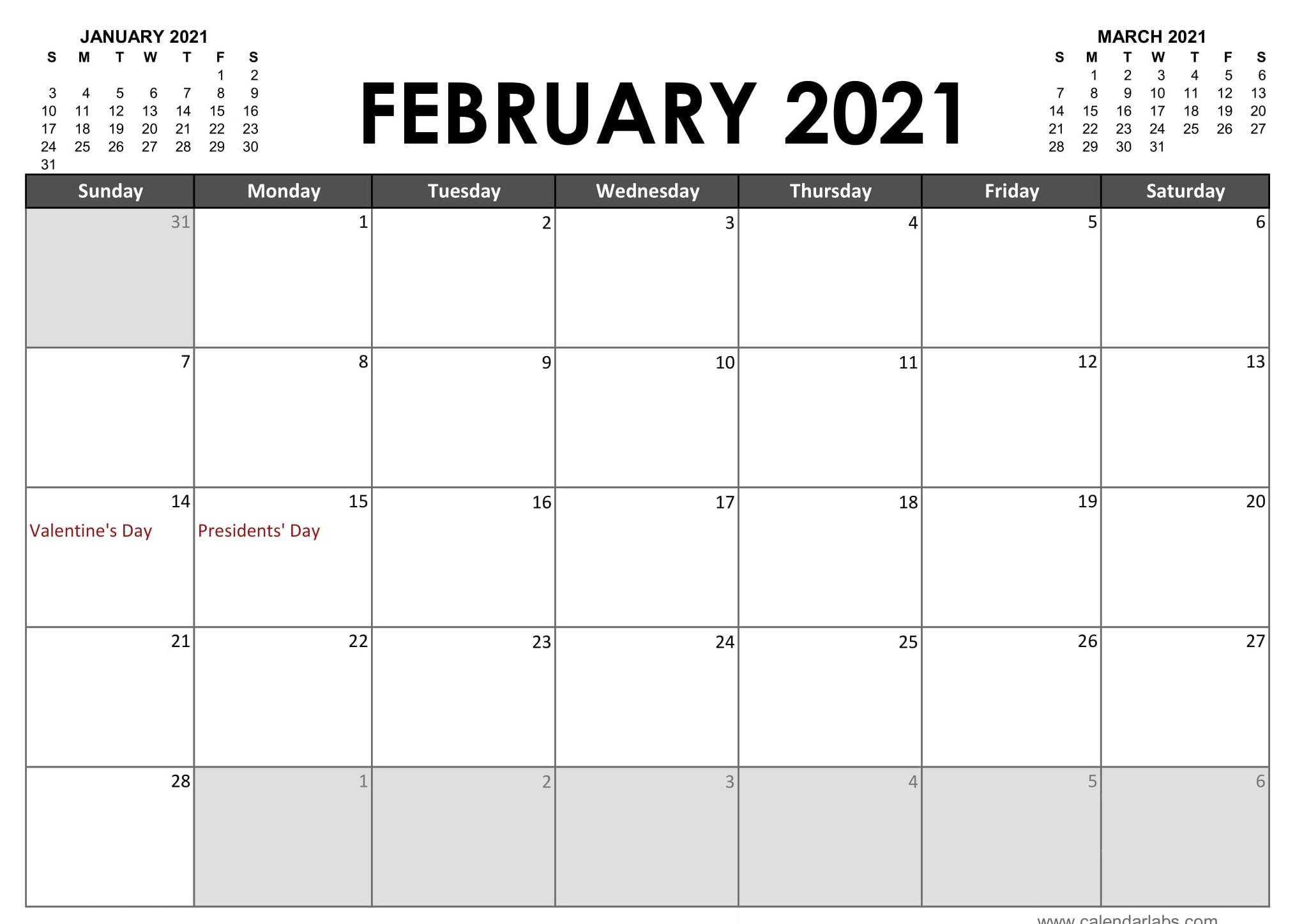 February 2021 Printable Calendar Pdf Monthly Worksheets