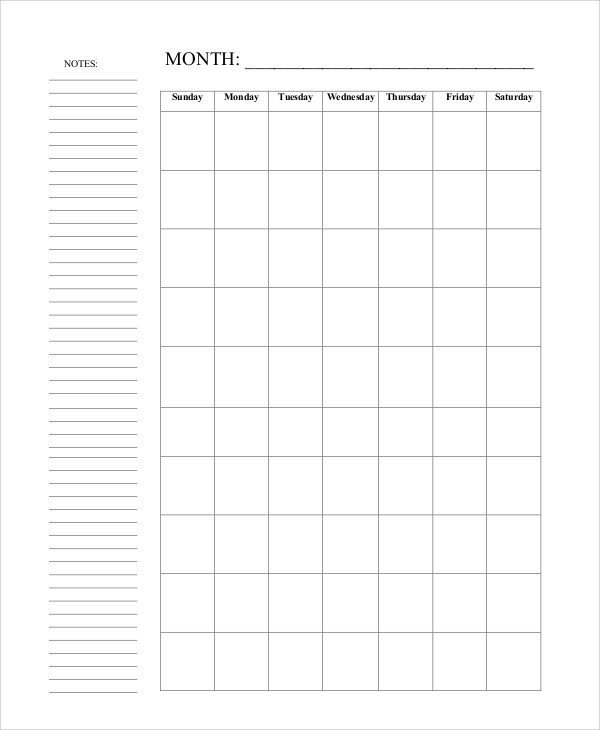 Free 6+ Printable Blank Calendar Templates In Pdf | Ms Word