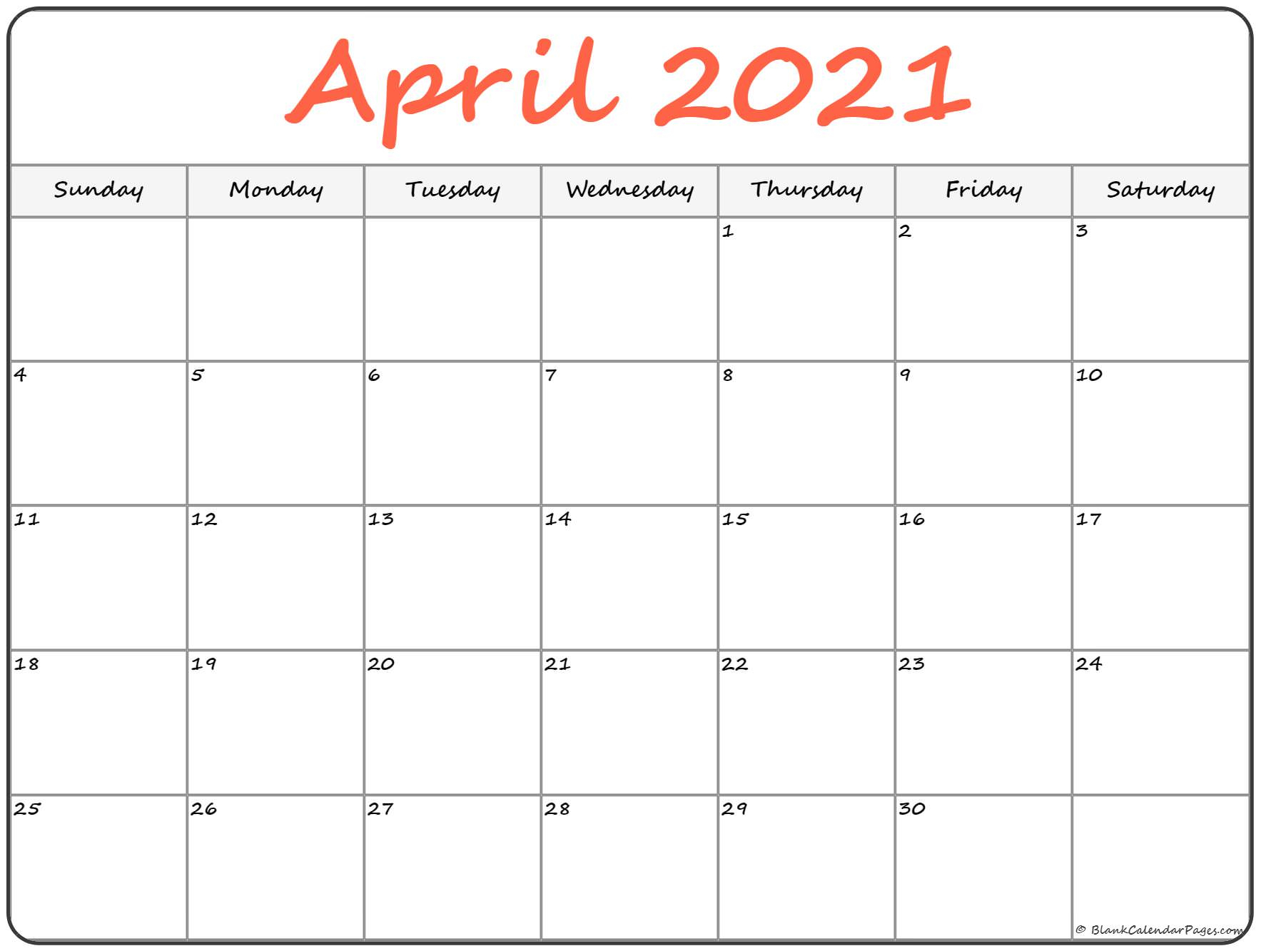 Free April 2021 Calendar Printable - Blank Templates