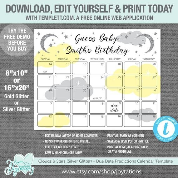 Free Baby Due Date Guess Calendar Templates To Print Image